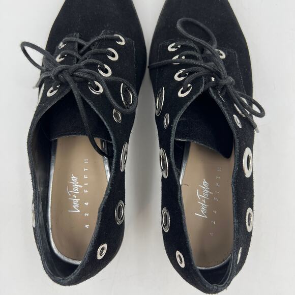 Lord & Taylor 424 Fifth Suede Leather Oxford Rose Black Grommet Details Punk - Picture 4 of 9